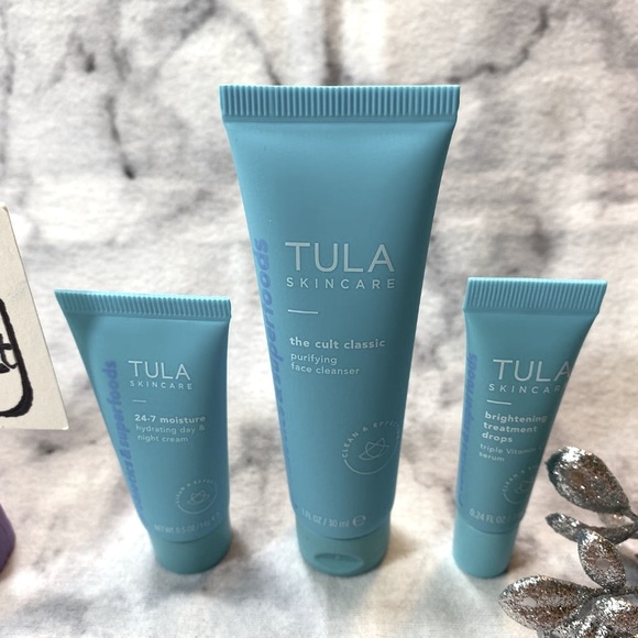 Tula Skincare Gift Set 3pc, Purifying Cleanser, Vitamin C Serum, Night Cream - Picture 2 of 9